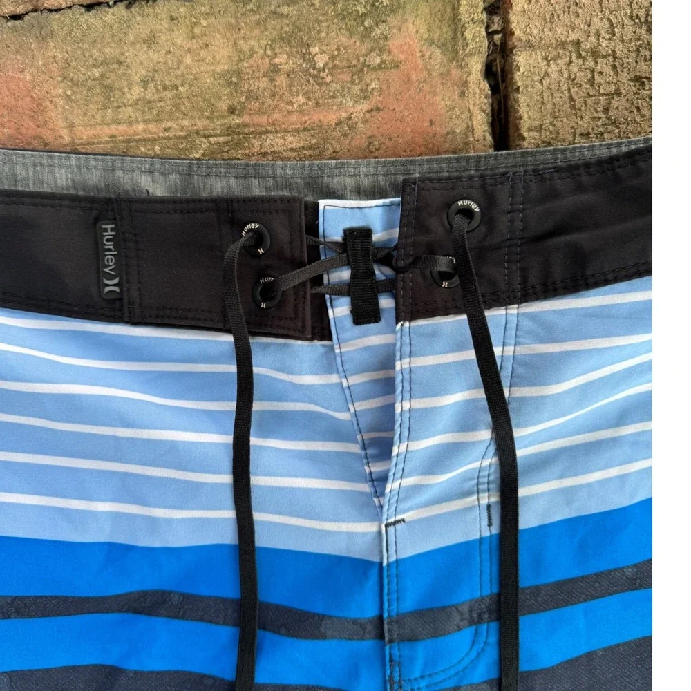 Hurley Phantom Mens Blue Striped Splatter Board Shorts Swim Trunks Size 34